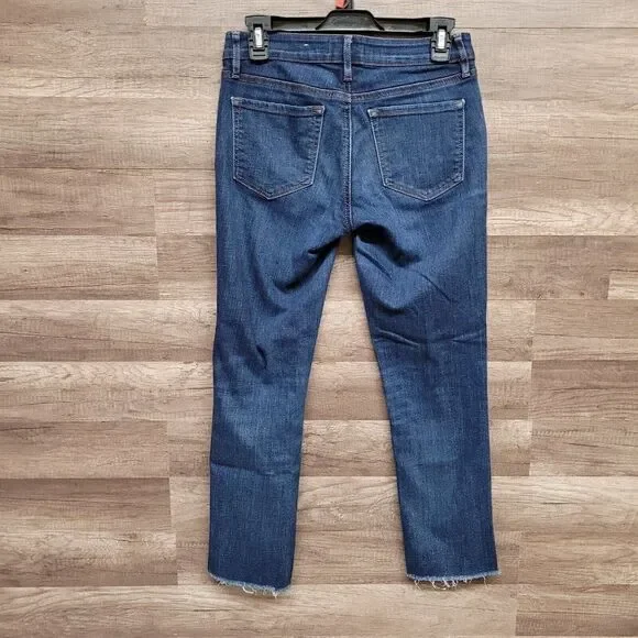 LOFT Curvy Straight Frayed Raw Hem Ankle Jeans Size 25‎ Womens Blue Medium Wash - Picture 3 of 13
